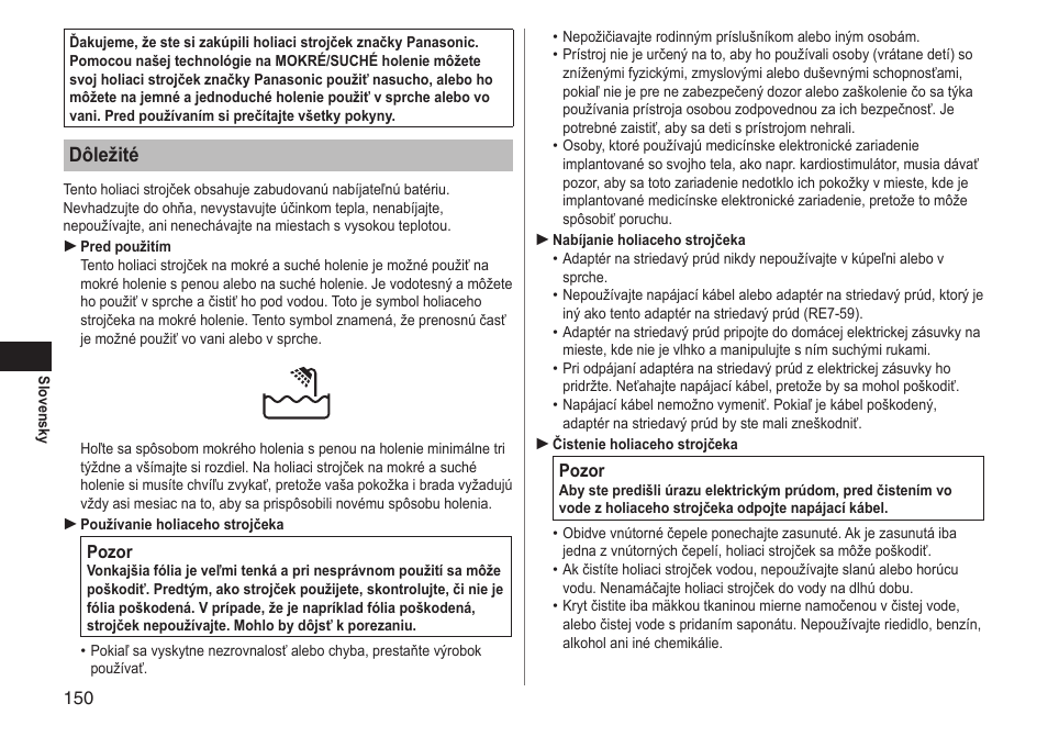 Dôležité | Panasonic ESLT71 User Manual | Page 150 / 196