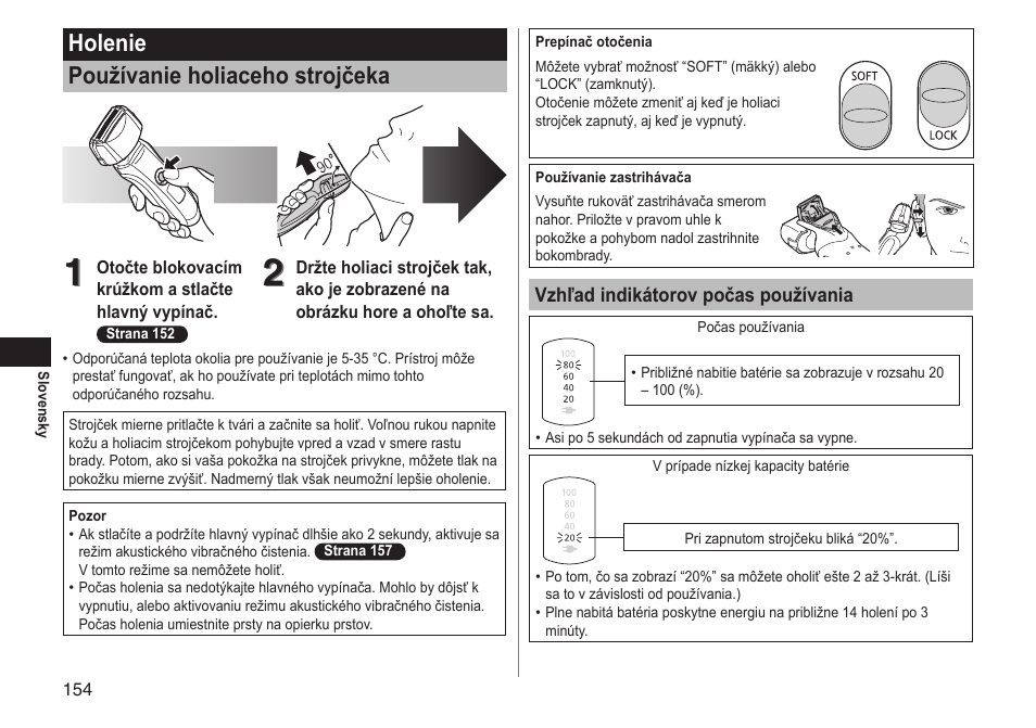 Holenie používanie holiaceho strojčeka | Panasonic ESLT71 User Manual | Page 154 / 196