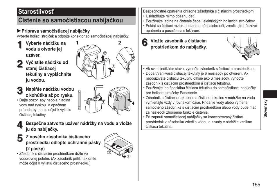 Starostlivosť čistenie so samočistiacou nabíjačkou | Panasonic ESLT71 User Manual | Page 155 / 196