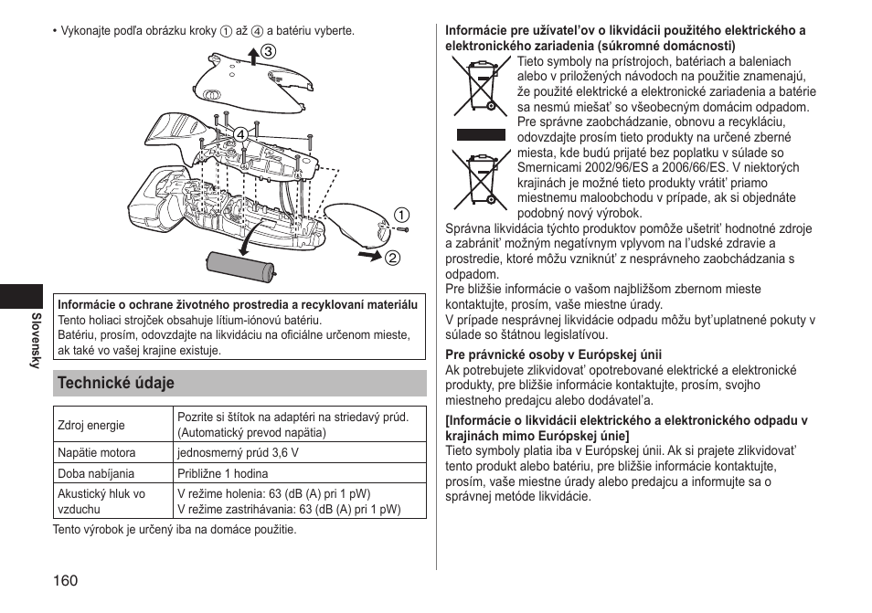 Technické údaje | Panasonic ESLT71 User Manual | Page 160 / 196