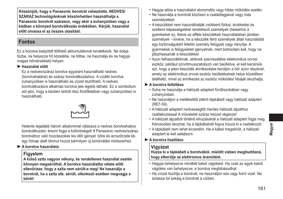 Fontos | Panasonic ESLT71 User Manual | Page 161 / 196