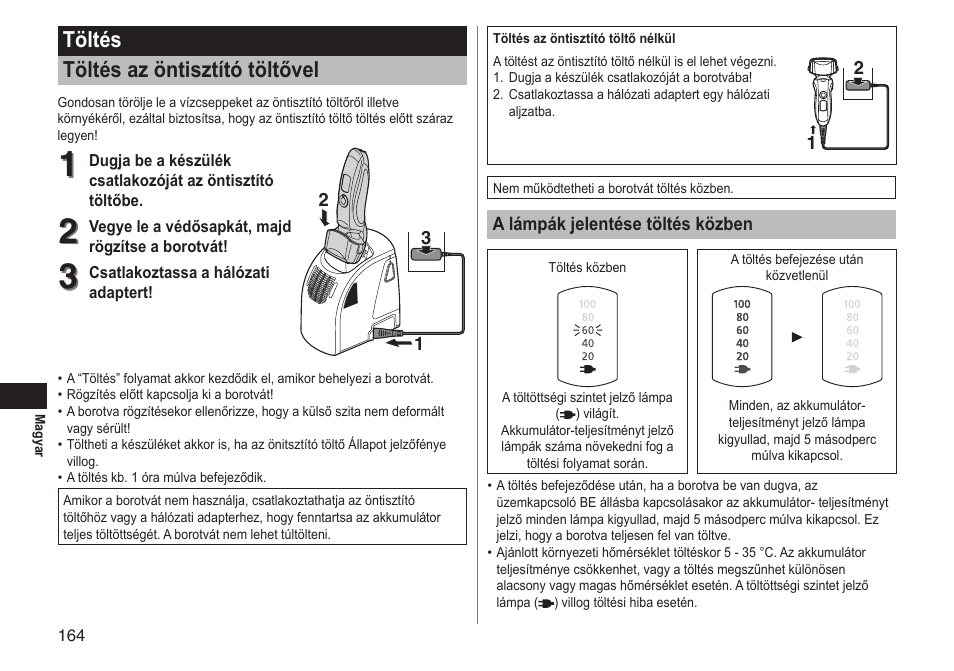 Töltés töltés az öntisztító töltővel | Panasonic ESLT71 User Manual | Page 164 / 196