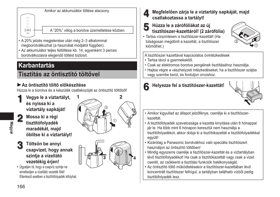 Karbantartás tisztítás az öntisztító töltővel | Panasonic ESLT71 User Manual | Page 166 / 196