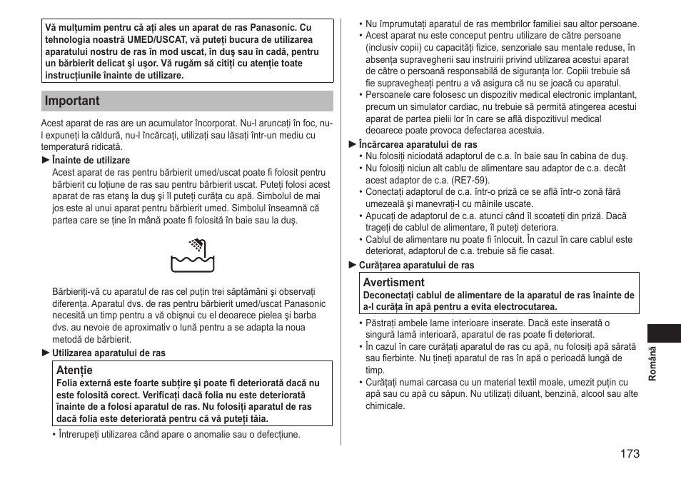 Important | Panasonic ESLT71 User Manual | Page 173 / 196