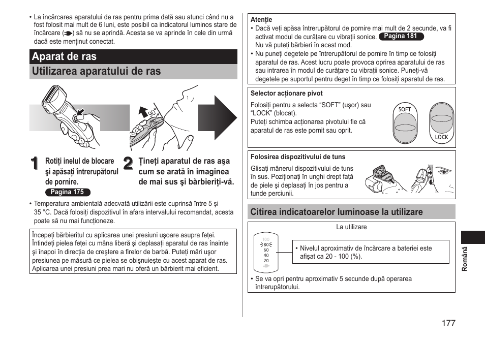 Aparat de ras utilizarea aparatului de ras | Panasonic ESLT71 User Manual | Page 177 / 196