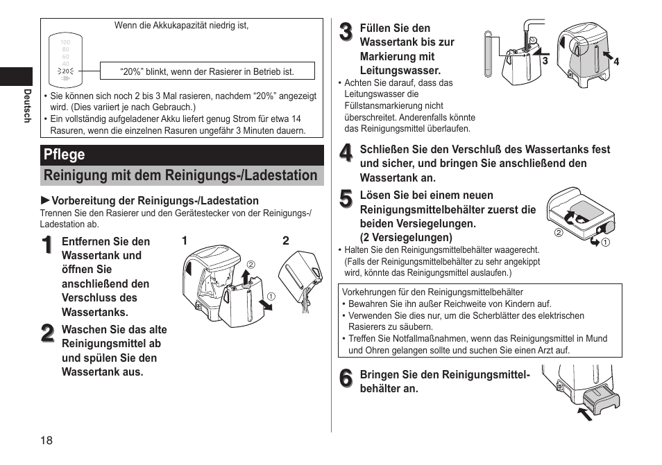 Pflege reinigung mit dem reinigungs-/ladestation | Panasonic ESLT71 User Manual | Page 18 / 196