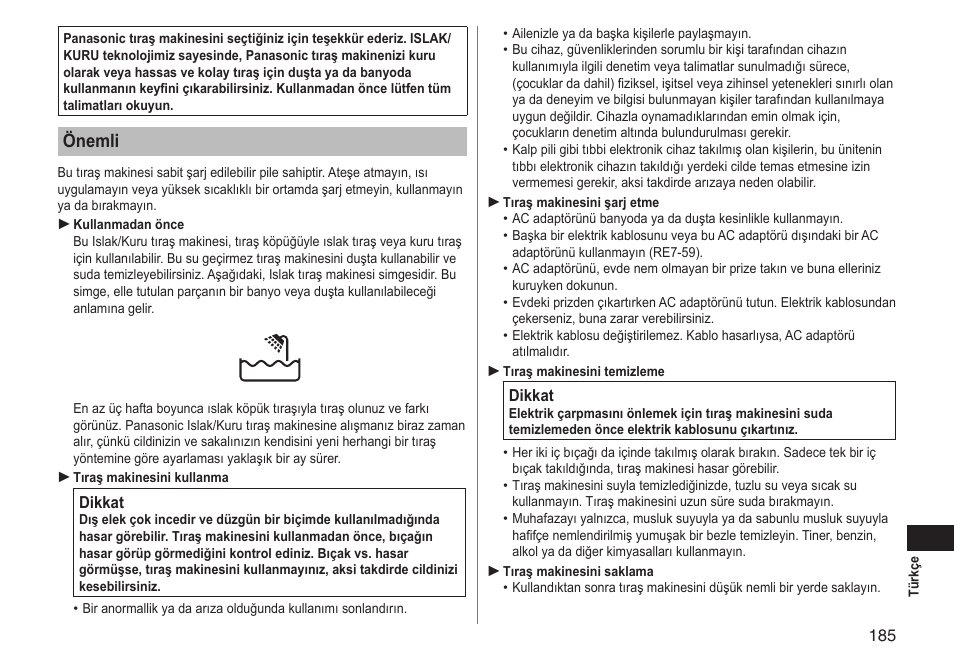 Önemli | Panasonic ESLT71 User Manual | Page 185 / 196