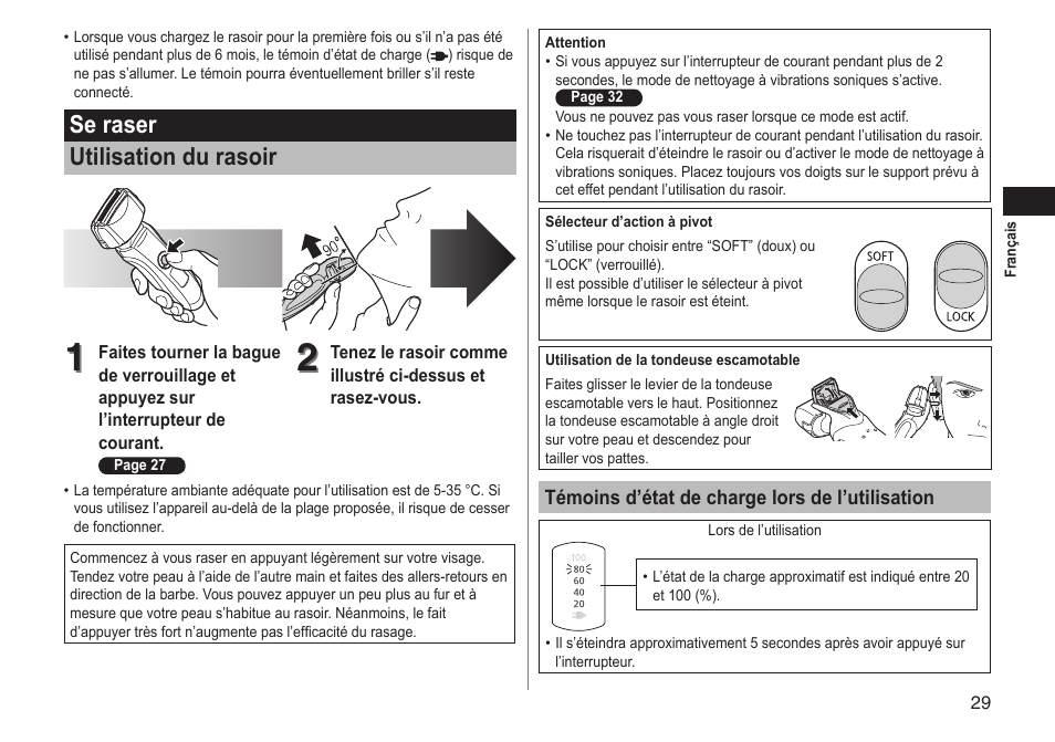 Se raser utilisation du rasoir | Panasonic ESLT71 User Manual | Page 29 / 196