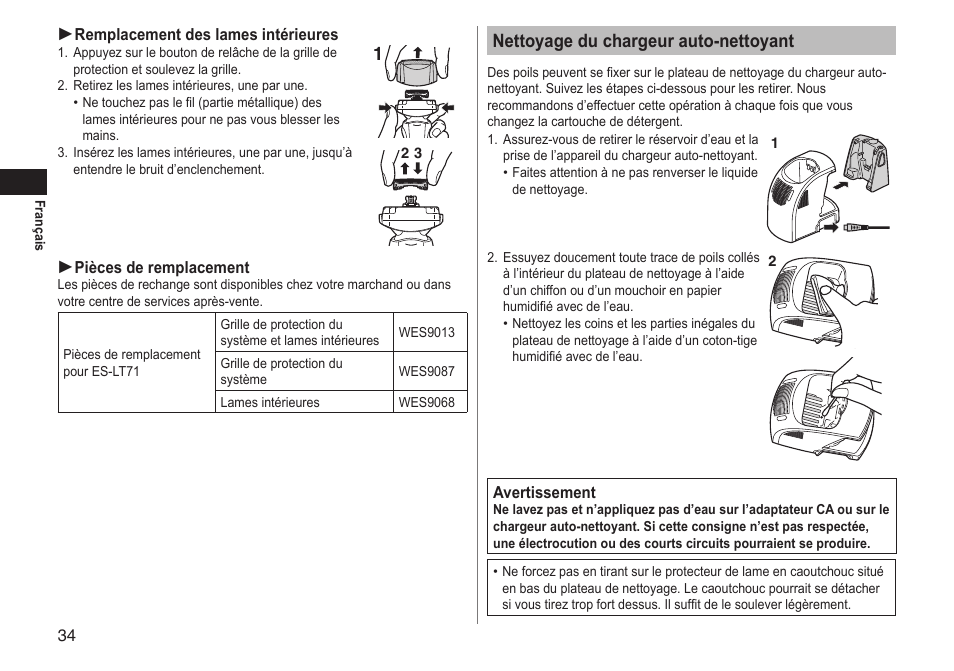 Nettoyage du chargeur auto-nettoyant | Panasonic ESLT71 User Manual | Page 34 / 196
