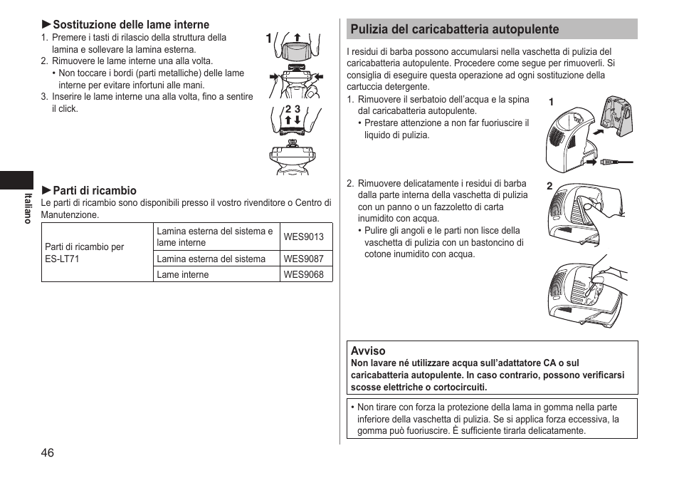 Pulizia del caricabatteria autopulente | Panasonic ESLT71 User Manual | Page 46 / 196