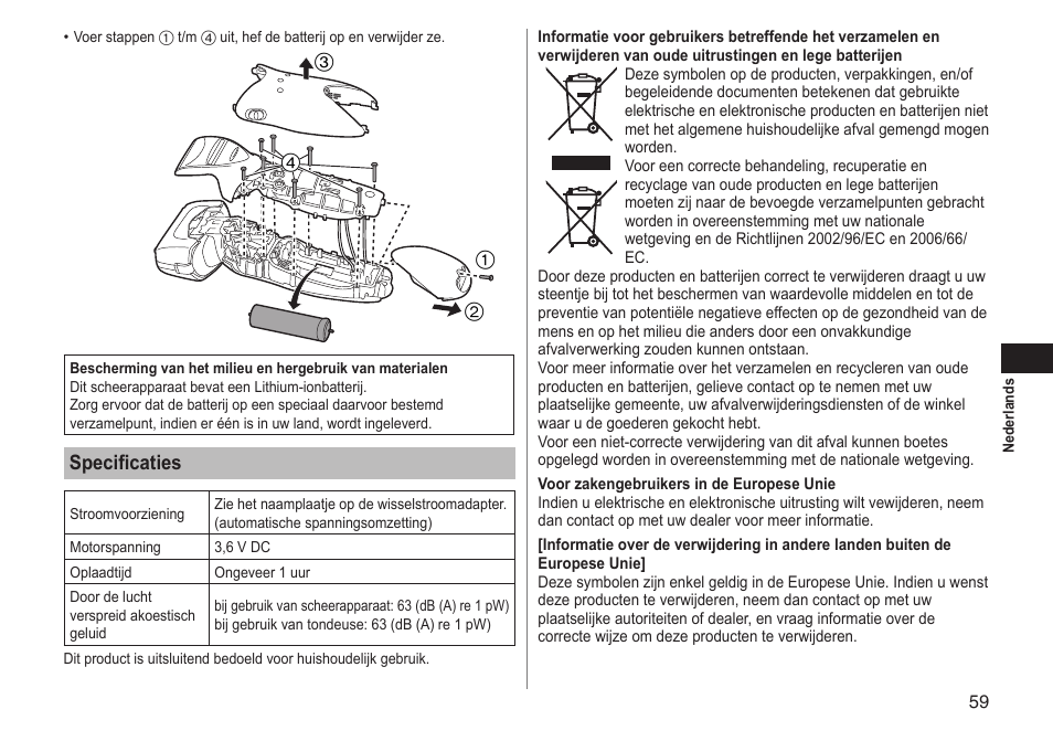 Specificaties | Panasonic ESLT71 User Manual | Page 59 / 196