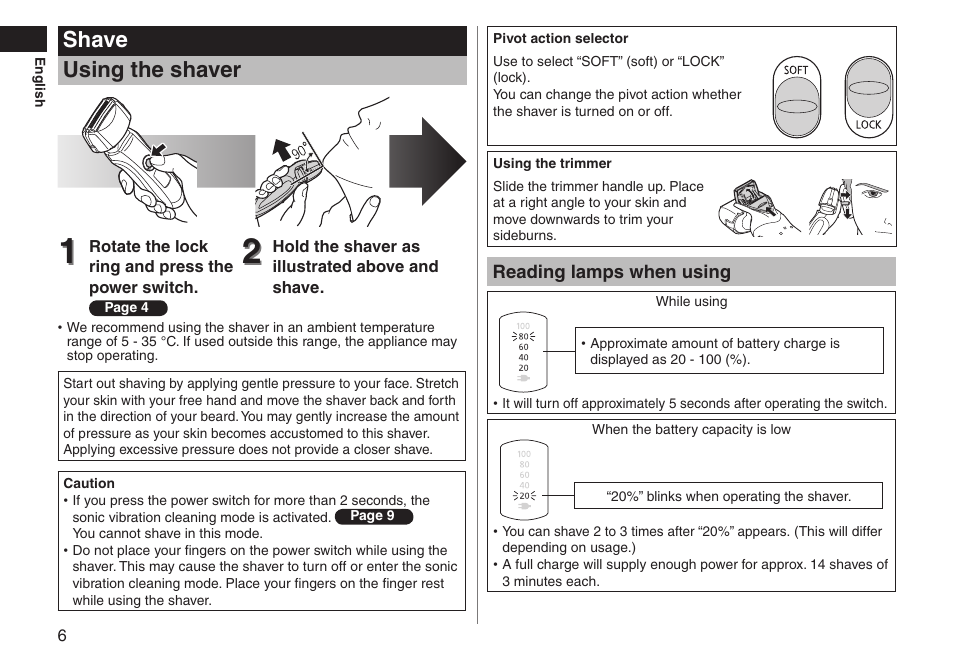Shave using the shaver | Panasonic ESLT71 User Manual | Page 6 / 196