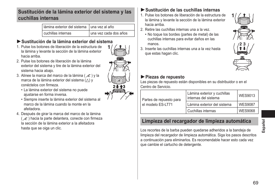 Limpieza del recargador de limpieza automática | Panasonic ESLT71 User Manual | Page 69 / 196