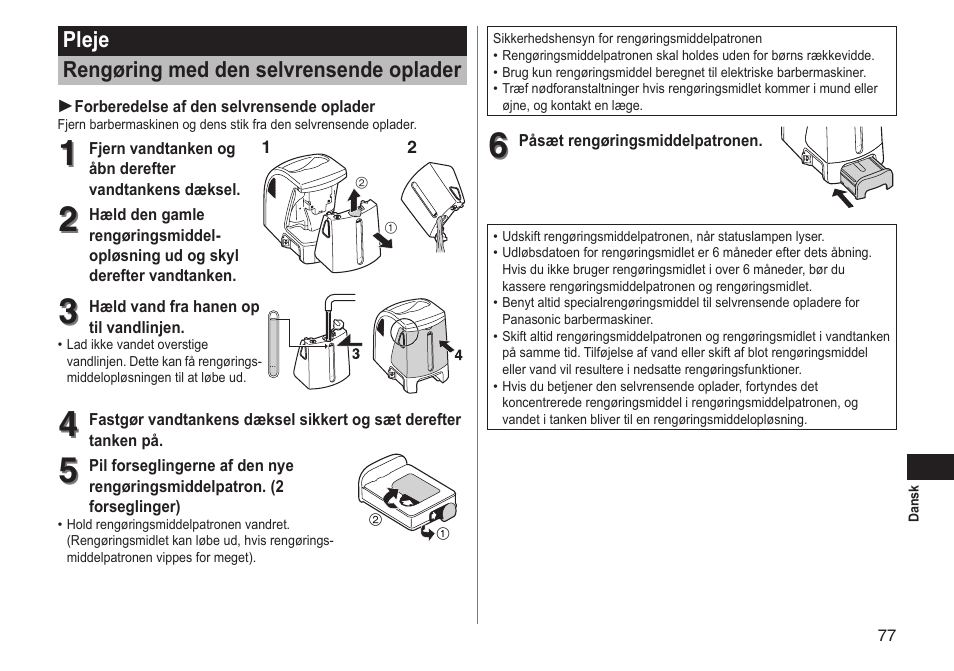 Pleje rengøring med den selvrensende oplader | Panasonic ESLT71 User Manual | Page 77 / 196