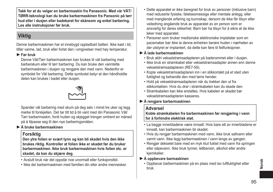 Viktig | Panasonic ESLT71 User Manual | Page 95 / 196