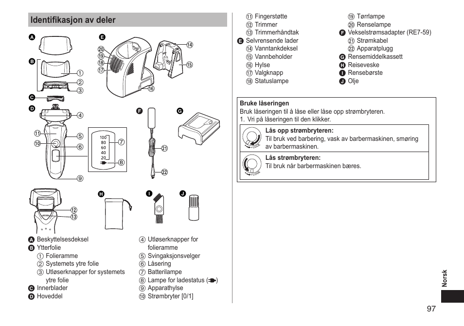 Identifikasjon av deler | Panasonic ESLT71 User Manual | Page 97 / 196