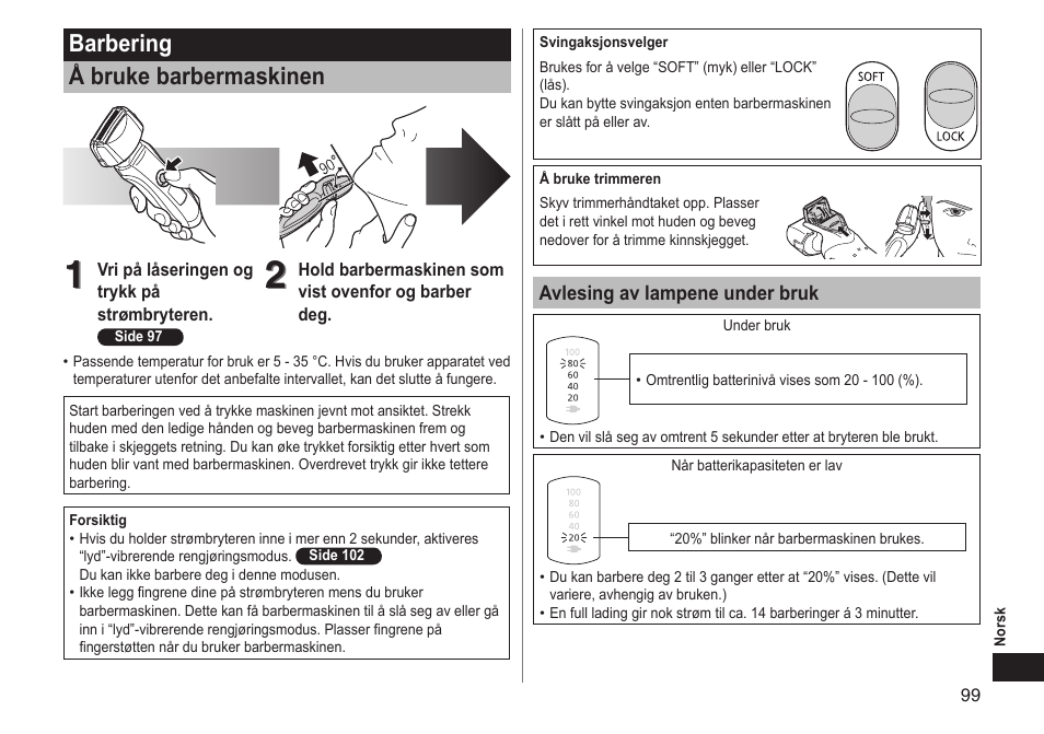 Barbering å bruke barbermaskinen | Panasonic ESLT71 User Manual | Page 99 / 196