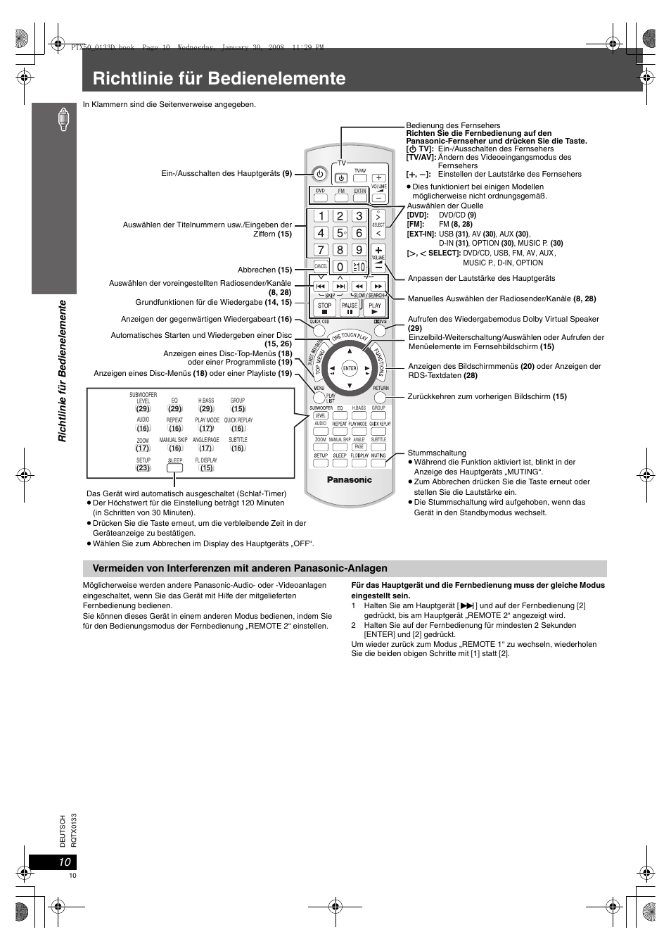 Richtlinie für bedienelemente, Seite 10 | Panasonic SCPTX50 User Manual | Page 10 / 116