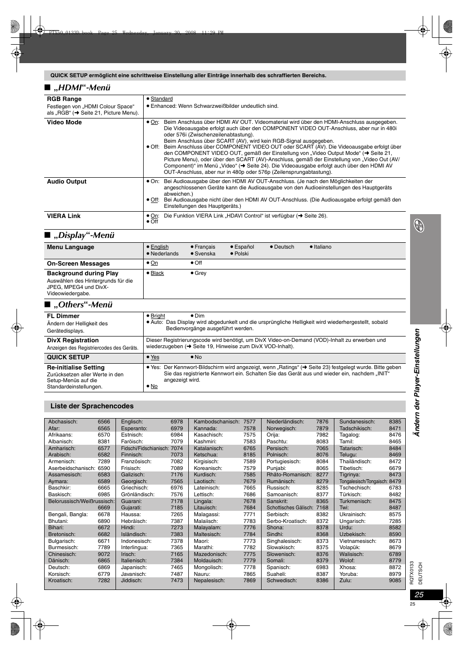 Seite 25, „hdmi“-menü), Seite 25), Seite 25, „hdmi“-menü | Seite 25, Hdmi“-menü) | Panasonic SCPTX50 User Manual | Page 25 / 116
