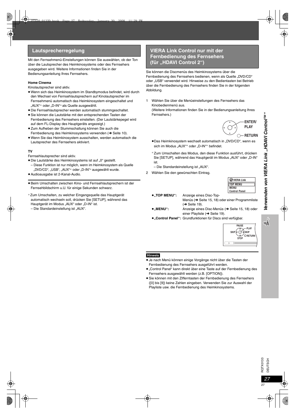 Lautsprecherregelung, Seite 27) | Panasonic SCPTX50 User Manual | Page 27 / 116