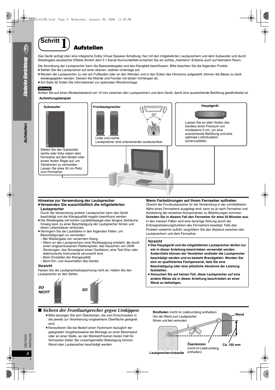 Aufstellen, Schritt | Panasonic SCPTX50 User Manual | Page 4 / 116