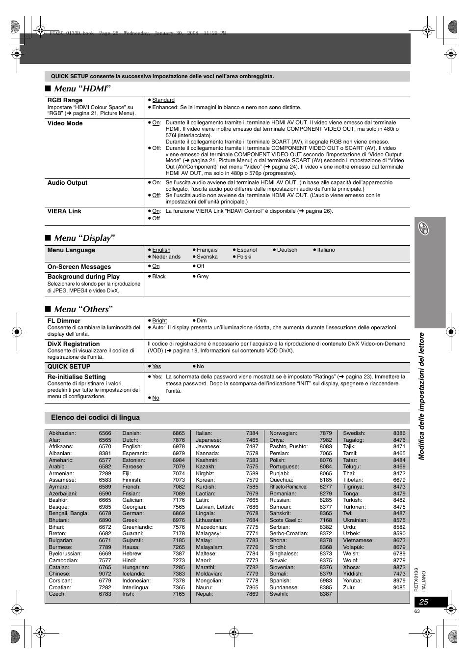 Hdmi”), Menu “ hdmi ” ∫ menu “ display ” ∫ menu “ others | Panasonic SCPTX50 User Manual | Page 63 / 116