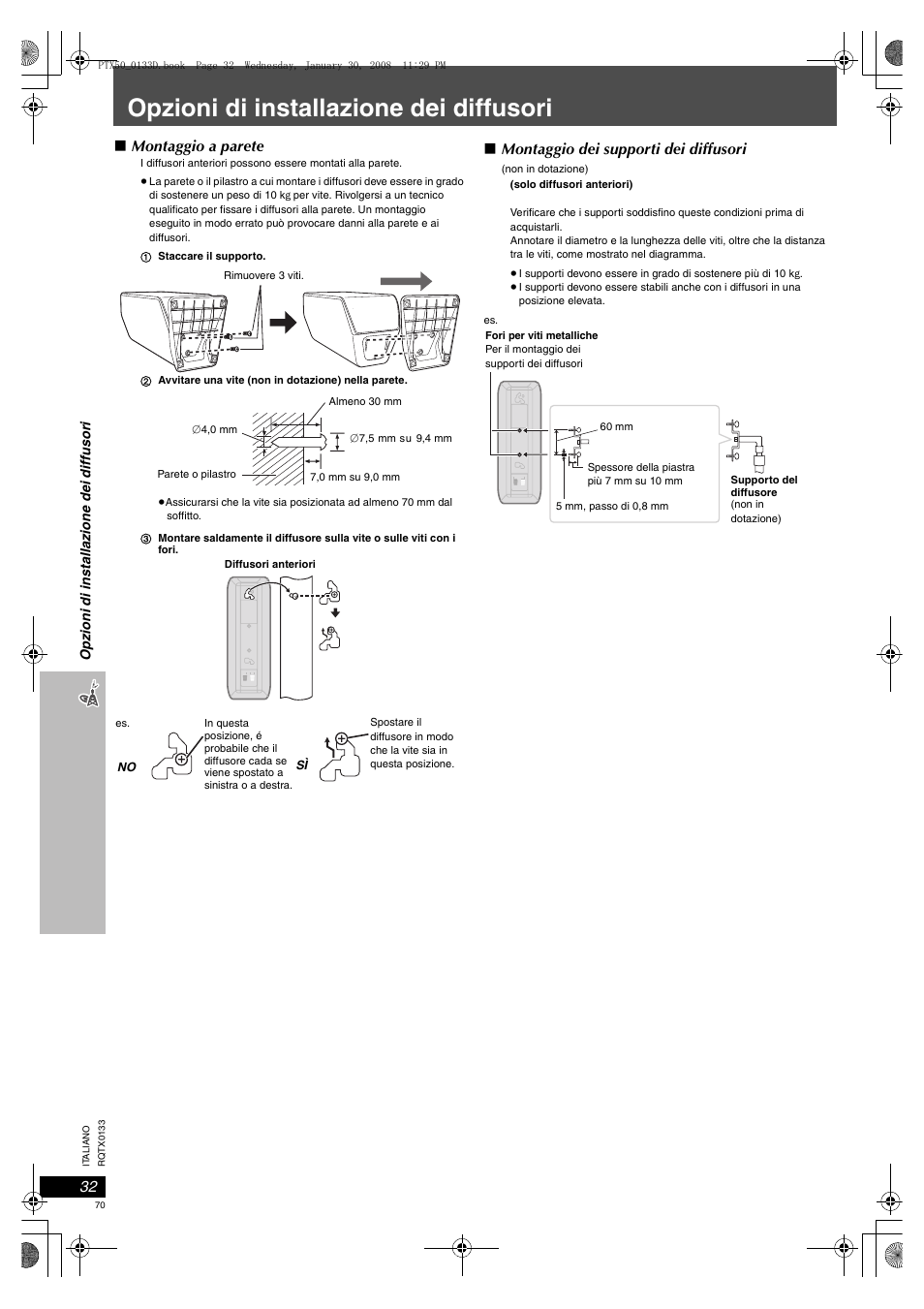 Opzioni di installazione dei diffusori | Panasonic SCPTX50 User Manual | Page 70 / 116