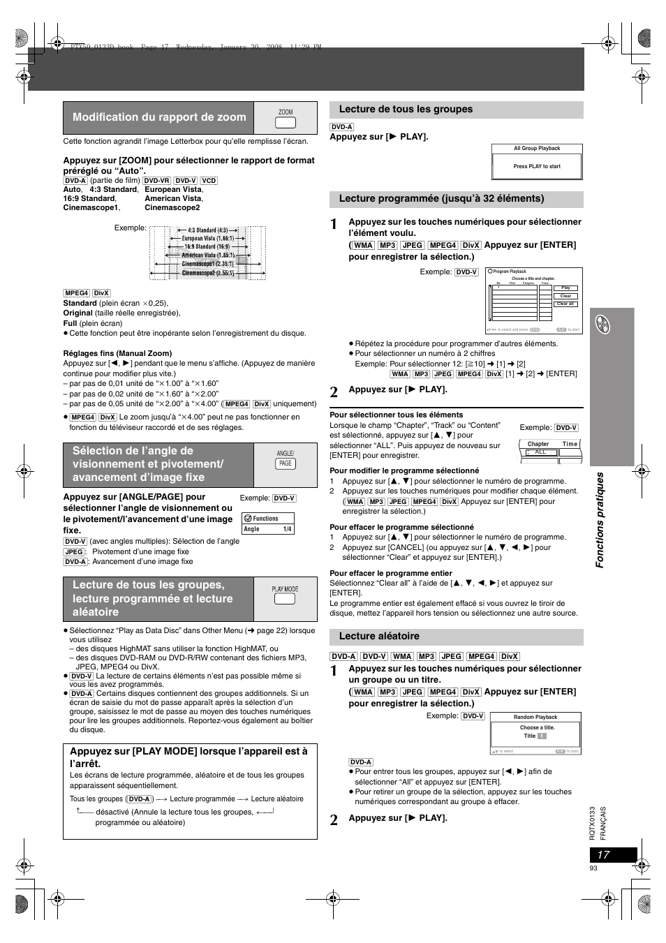 Modification du rapport de zoom, Avancement d’image fixe | Panasonic SCPTX50 User Manual | Page 93 / 116