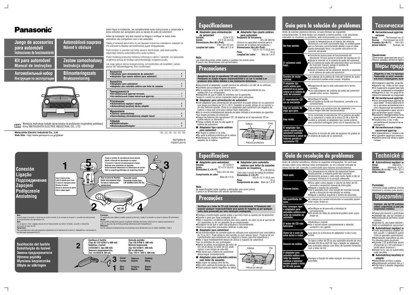 Precauciones, Precauções, Upozornêní | Meps gpelo, Juego de accesorios para automóvil, Kit para automóvel, Abtomo°njvhsø ha°op, Automobilová souprava, Zestaw samochodowy, Bilmonteringssats | Panasonic CarKit User Manual | Page 3 / 4