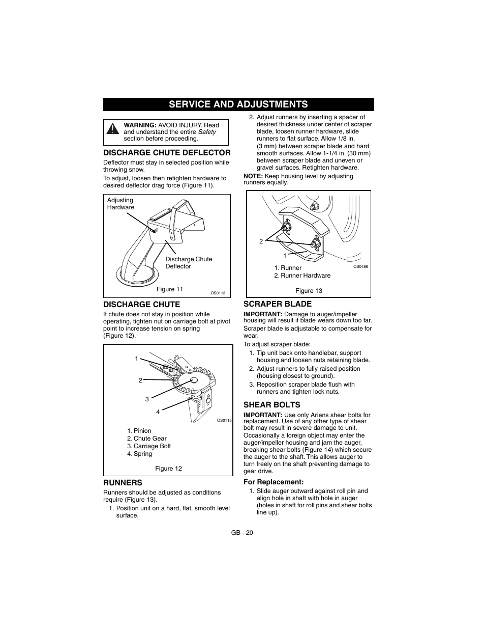 Service and adjustments | Ariens 932037 - 724 User Manual | Page 20 / 31
