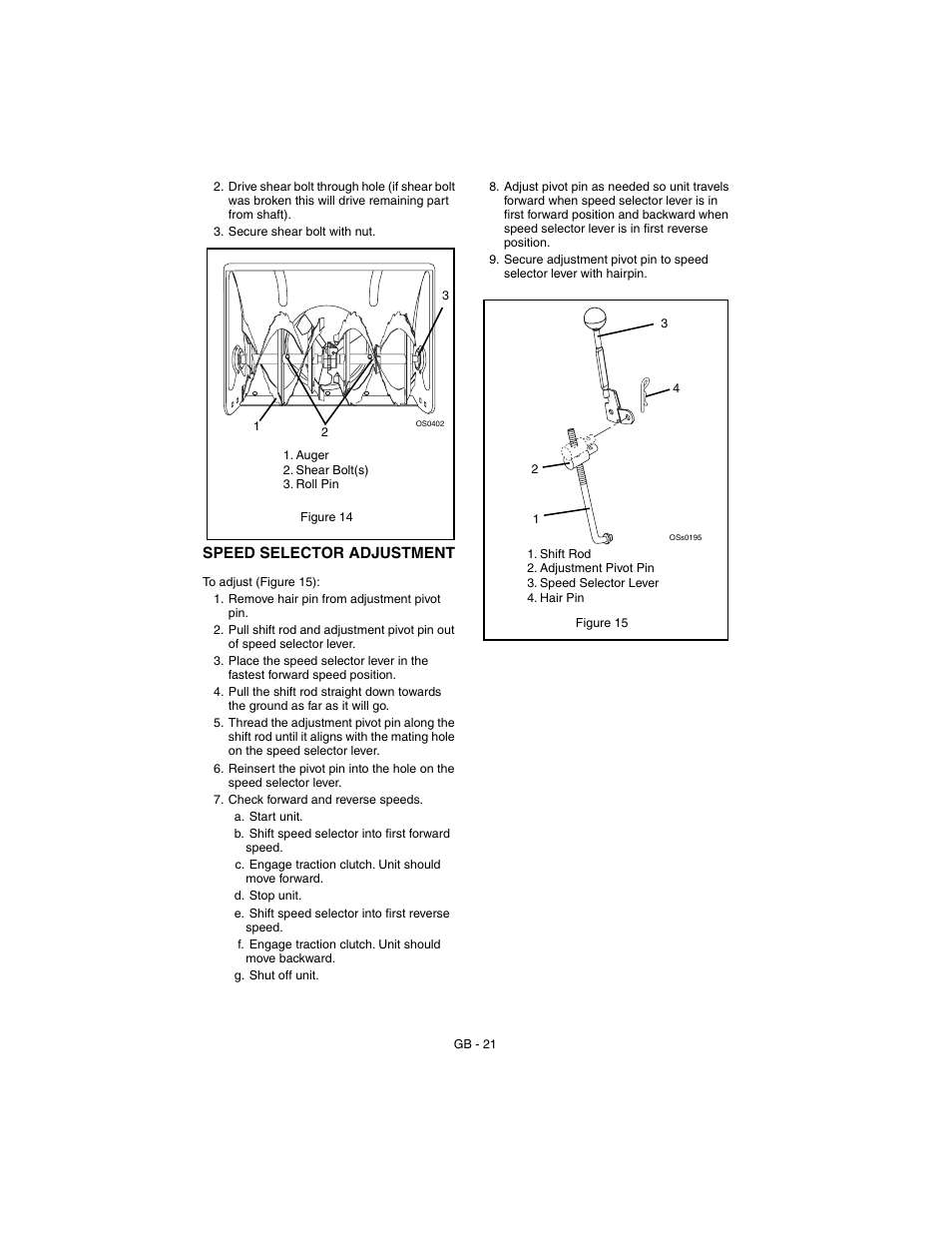 Breaking shear bolts (figure 14) which secure | Ariens 932037 - 724 User Manual | Page 21 / 31