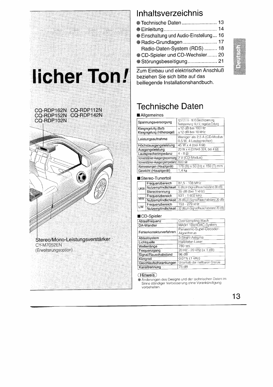 Panasonic CQRDP162N User Manual | Page 13 / 84
