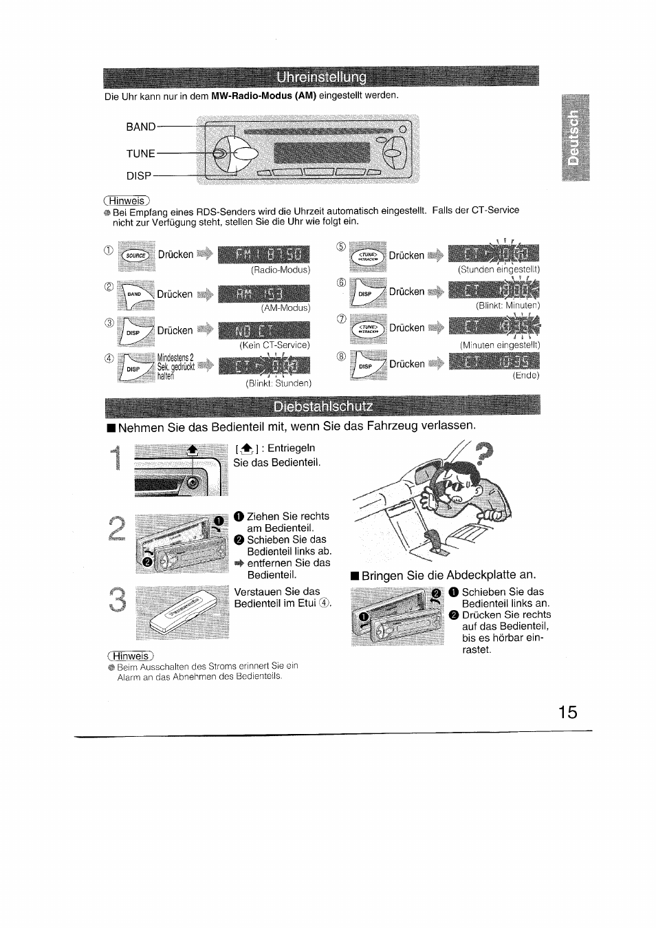 1 bringen sie die abdeckplatte an, Ihh imi | Panasonic CQRDP162N User Manual | Page 15 / 84