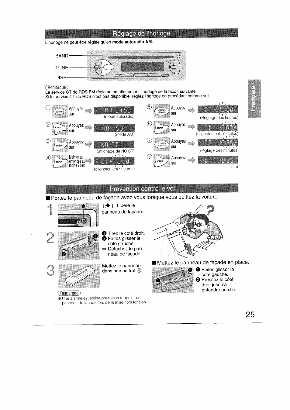 I mettez le panneau de façade en place. o | Panasonic CQRDP162N User Manual | Page 25 / 84