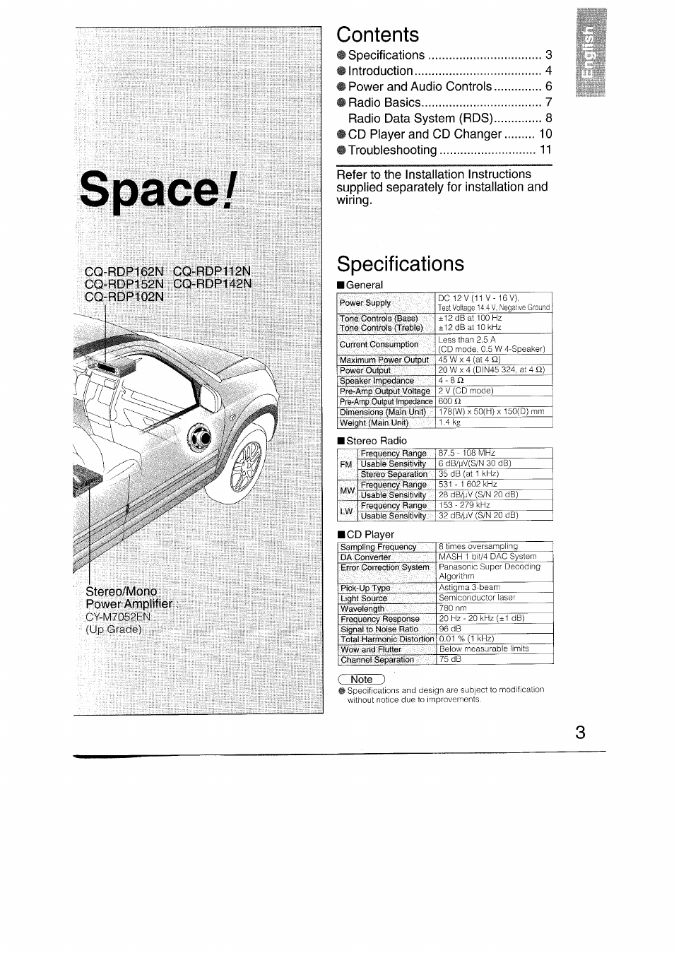Panasonic CQRDP162N User Manual | Page 3 / 84
