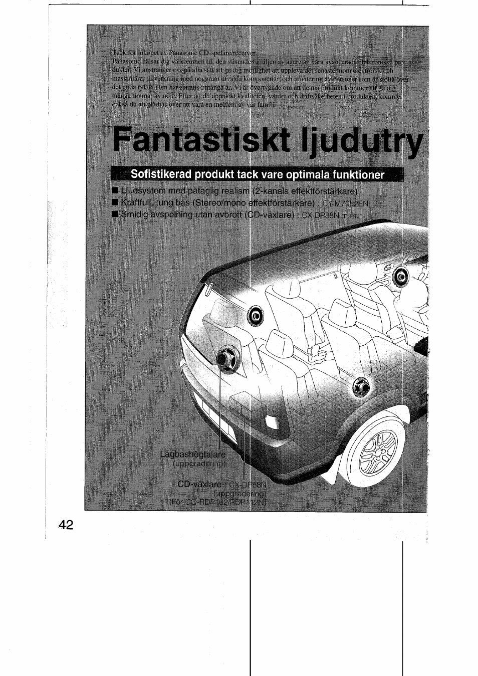 Sofistikerad produkt tack vare optimaia funktioner, Cd-vnxiare, Iipp'qradcring) (fòr cq-rdp162/rdp112n) | Fantastiskt ijudutry | Panasonic CQRDP162N User Manual | Page 42 / 84