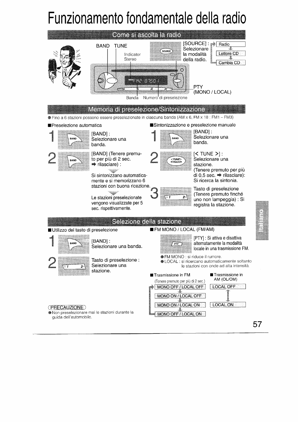 Funzionamento fondamentale della radio | Panasonic CQRDP162N User Manual | Page 57 / 84
