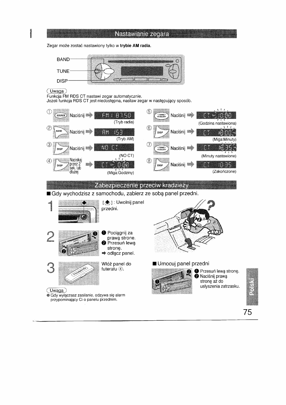 I umocuj panel przedni | Panasonic CQRDP162N User Manual | Page 75 / 84