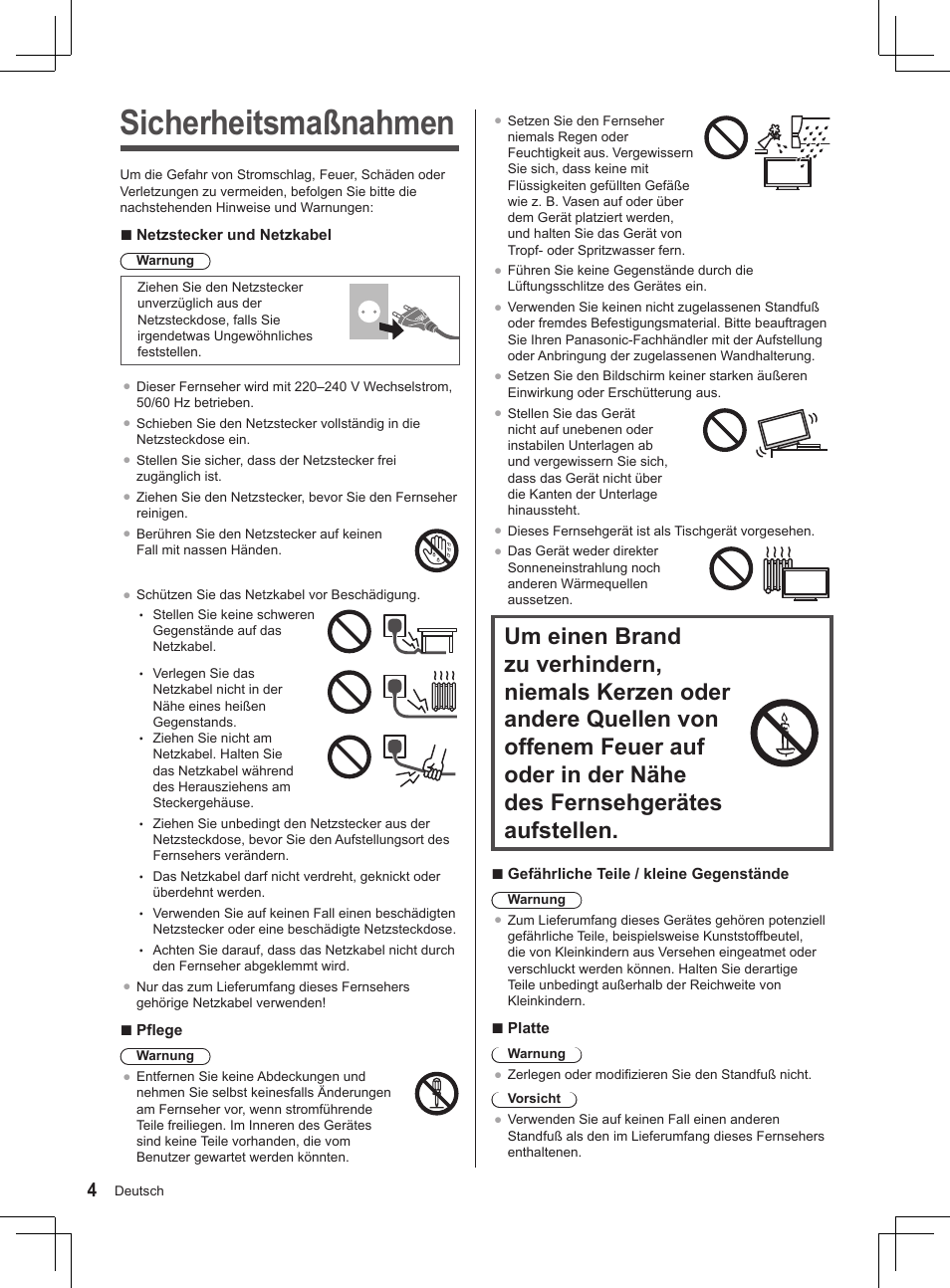 Sicherheitsmaßnahmen | Panasonic TX32AS520E User Manual | Page 106 / 224