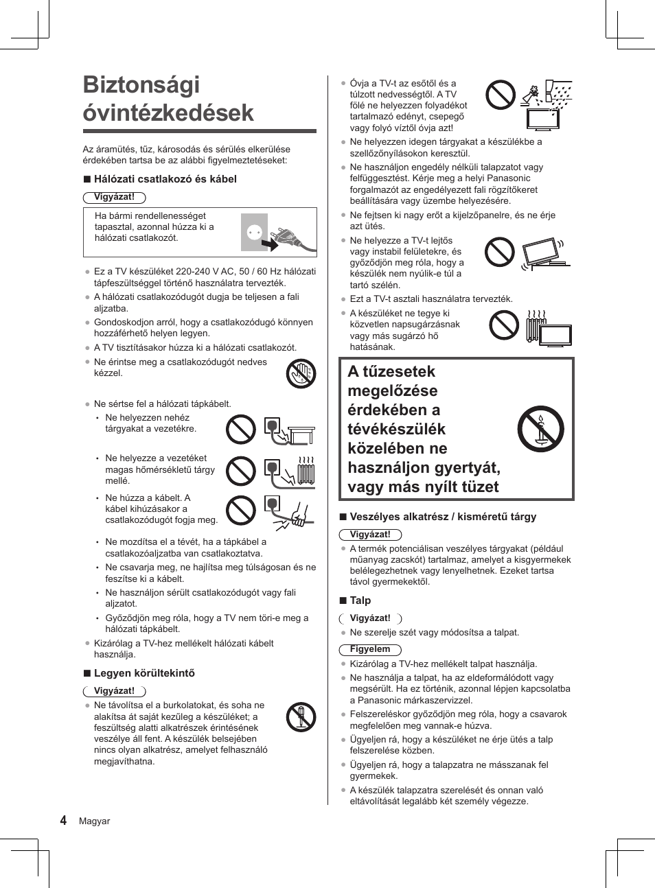 Biztonsági óvintézkedések | Panasonic TX32AS520E User Manual | Page 126 / 224