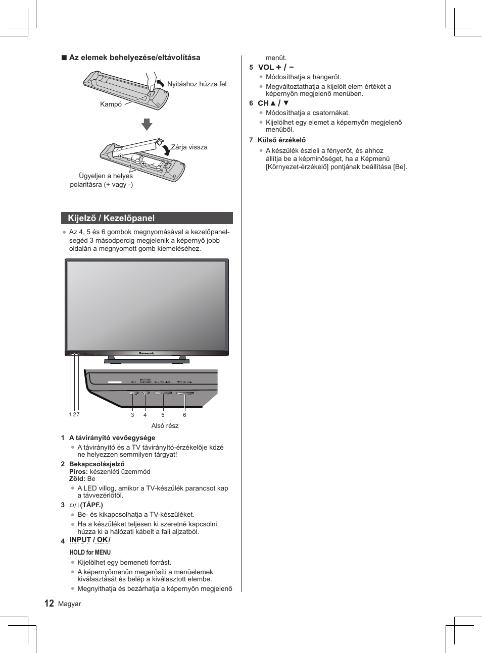 Kijelző / kezelőpanel | Panasonic TX32AS520E User Manual | Page 134 / 224