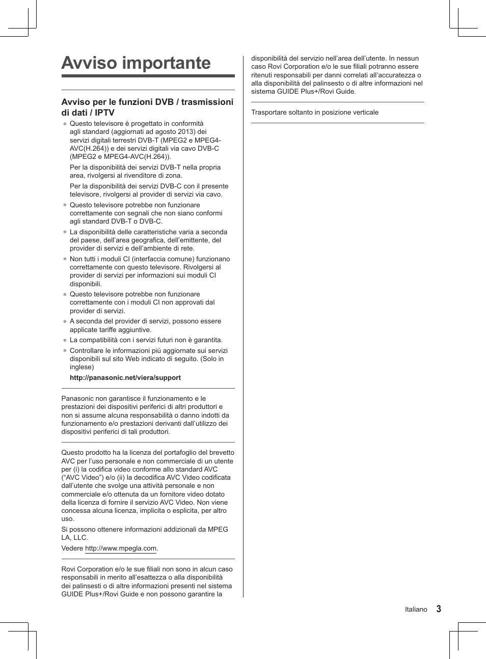 Avviso importante | Panasonic TX32AS520E User Manual | Page 145 / 224