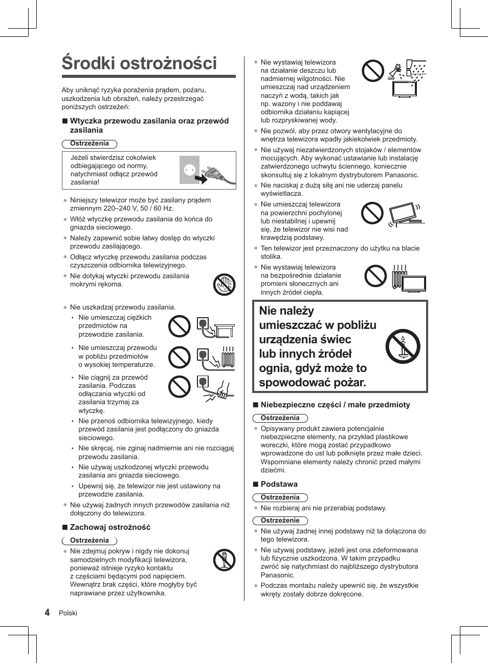 Środki ostrożności | Panasonic TX32AS520E User Manual | Page 166 / 224