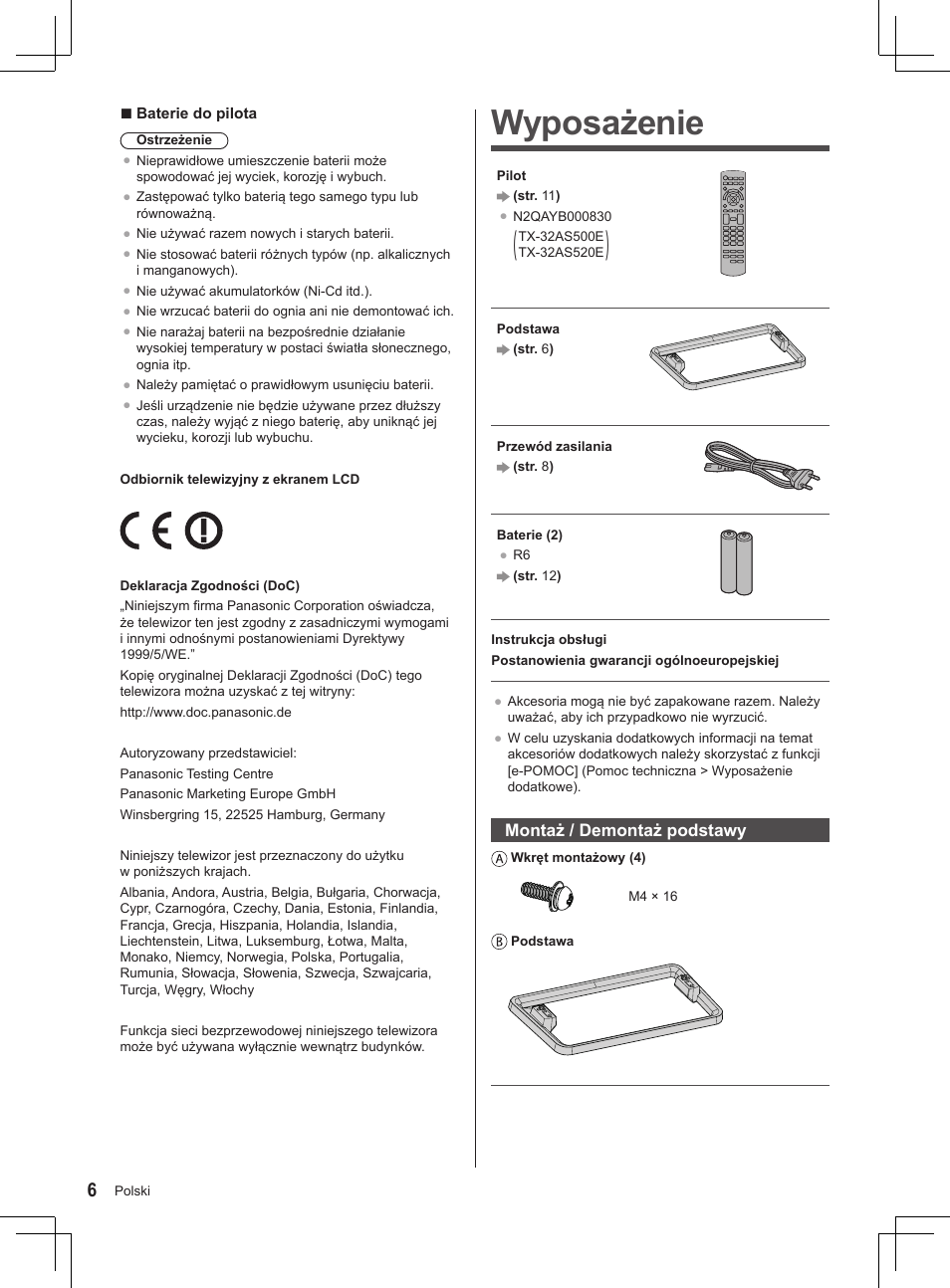 Wyposażenie | Panasonic TX32AS520E User Manual | Page 168 / 224