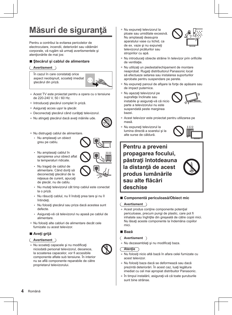 Măsuri de siguranţă | Panasonic TX32AS520E User Manual | Page 186 / 224