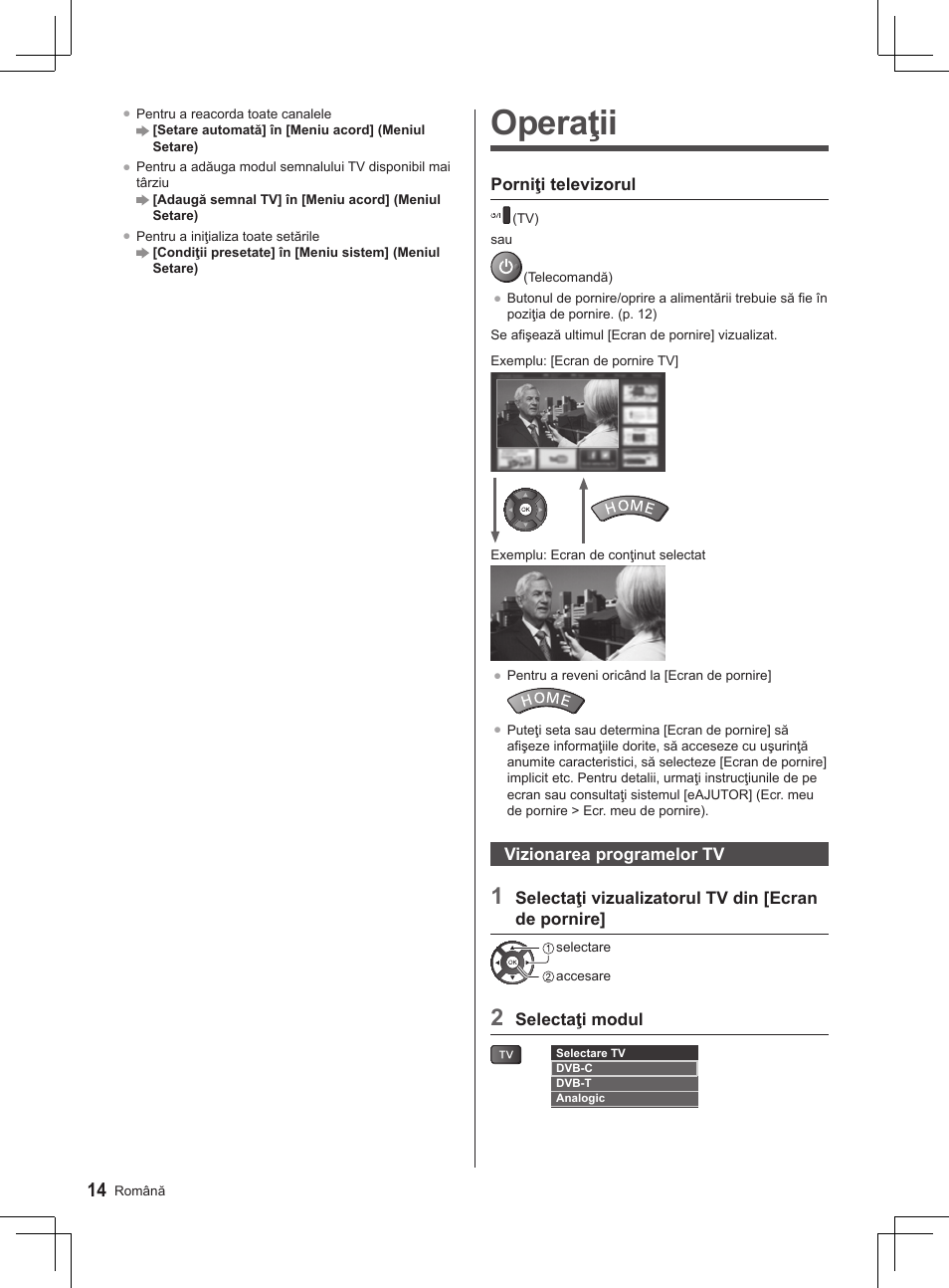Operaţii | Panasonic TX32AS520E User Manual | Page 196 / 224