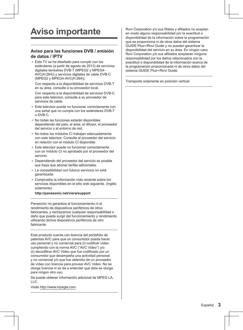 Aviso importante | Panasonic TX32AS520E User Manual | Page 205 / 224