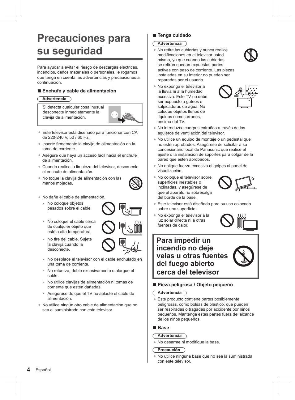 Precauciones para su seguridad | Panasonic TX32AS520E User Manual | Page 206 / 224