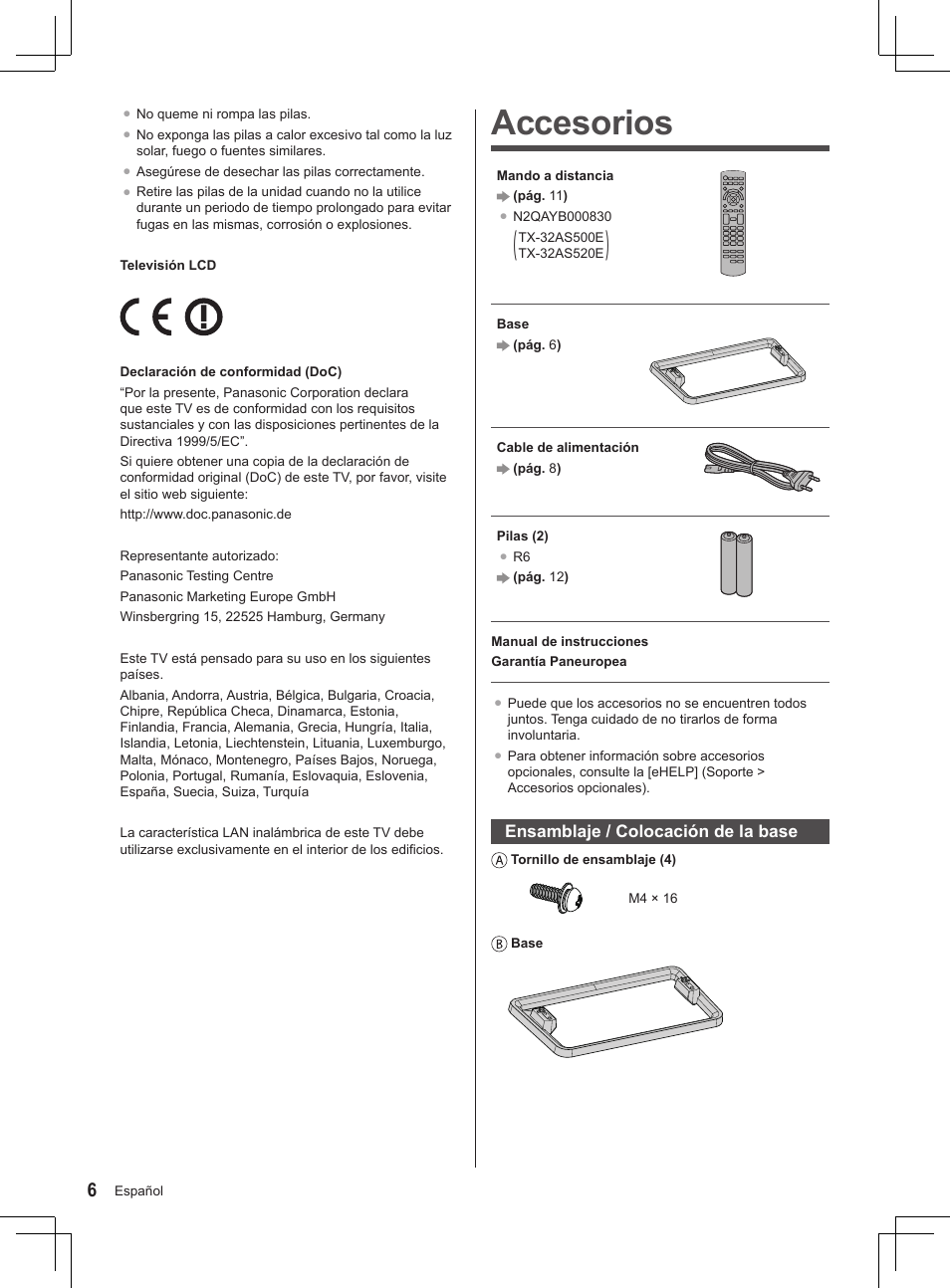 Accesorios | Panasonic TX32AS520E User Manual | Page 208 / 224