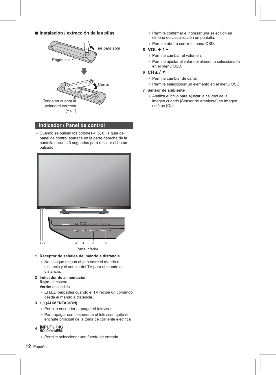 Indicador / panel de control | Panasonic TX32AS520E User Manual | Page 214 / 224